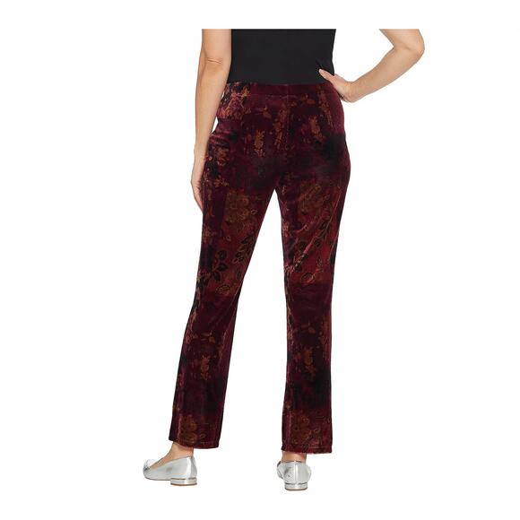 Susan Graver Printed Stretch Velvet Pull-On Pants Berry Amber XS New - Picture 2 of 8